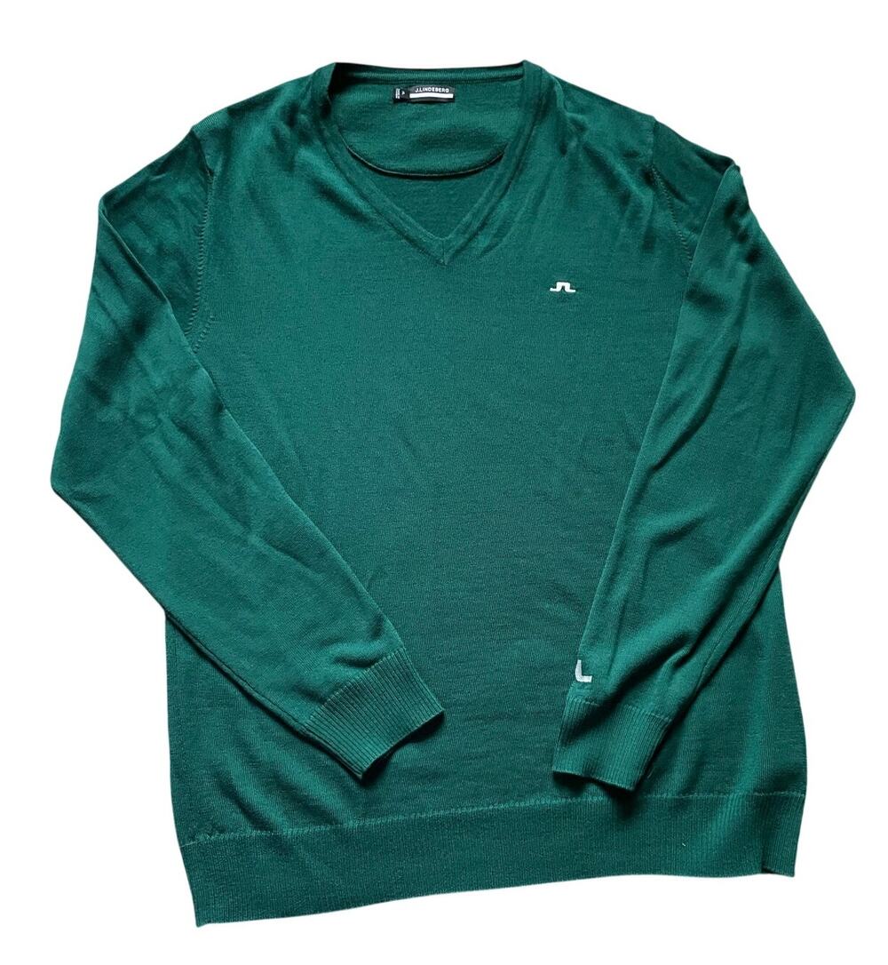 Merino Wool Sweater Size XL Golf Classic J. Lindeberg Mens Green V Neck Masters